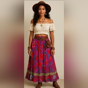 New Boho Vintage Y2K Maxi  Cottagecore Fairy Floral Cotton India Festival